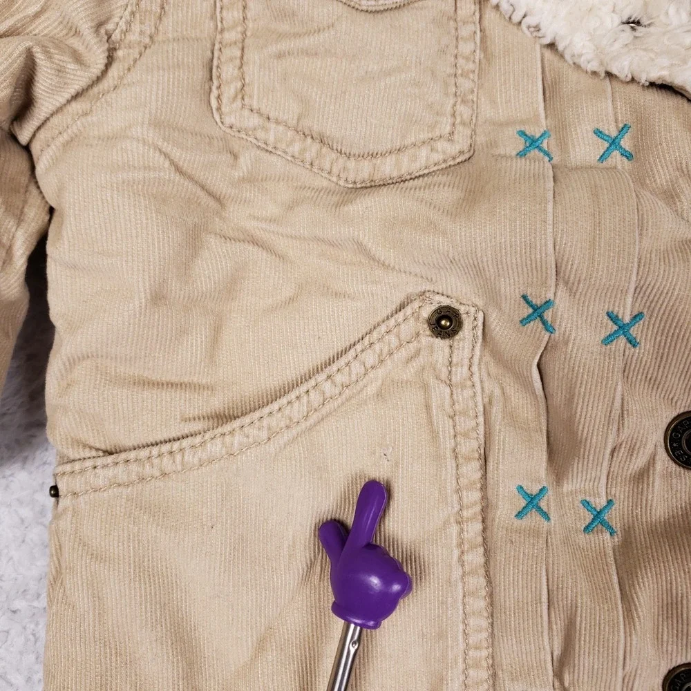 Gap Corduroy Sherpa Jacket Kids S 6 7 Embroidered Trucker Coat Beige Cozy